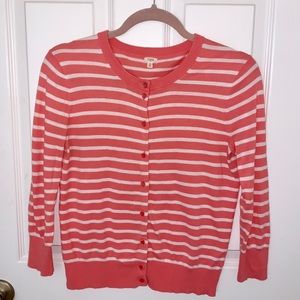 J Crew Factory Coral Striped Cardigan
